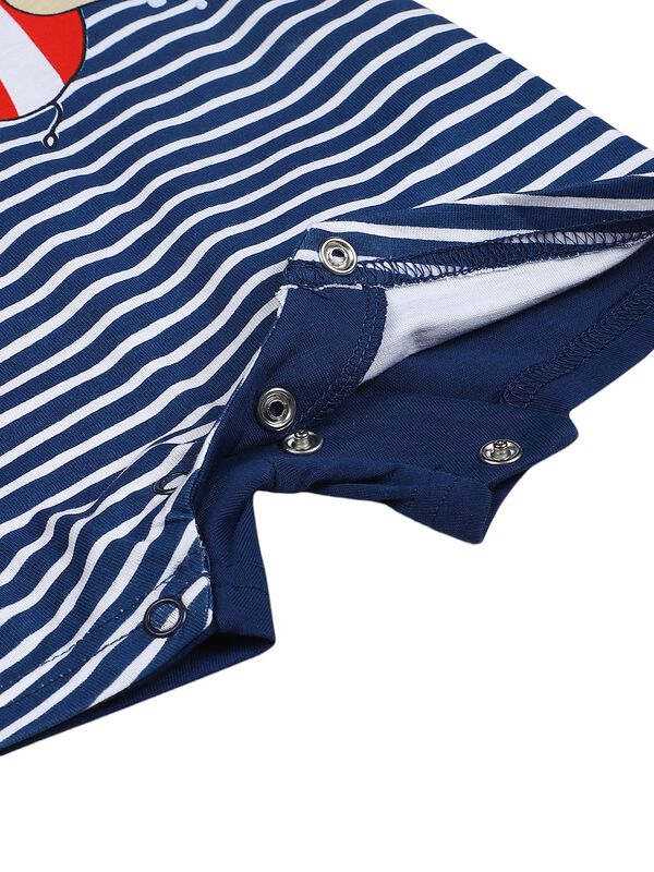 Boys White & Blue Short Sleeve Knitted Romper image number 3